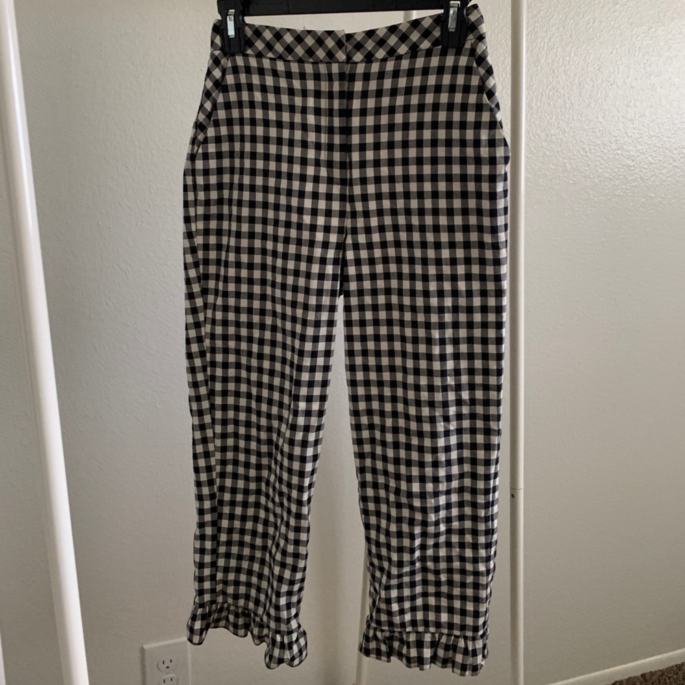 Topshop checkered pants with ruffle